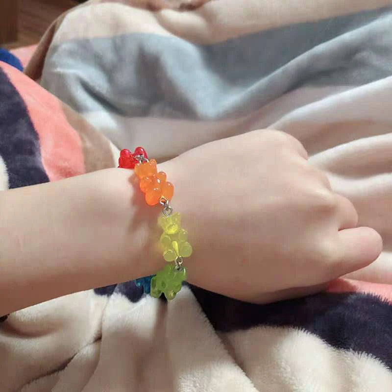 Cartoon Rainbow Candy Bear Ins Colored Gummy Candy Woman Bear Bounce Di Hip Hop Jelly Color Bracelet Girl Bracelet Gift