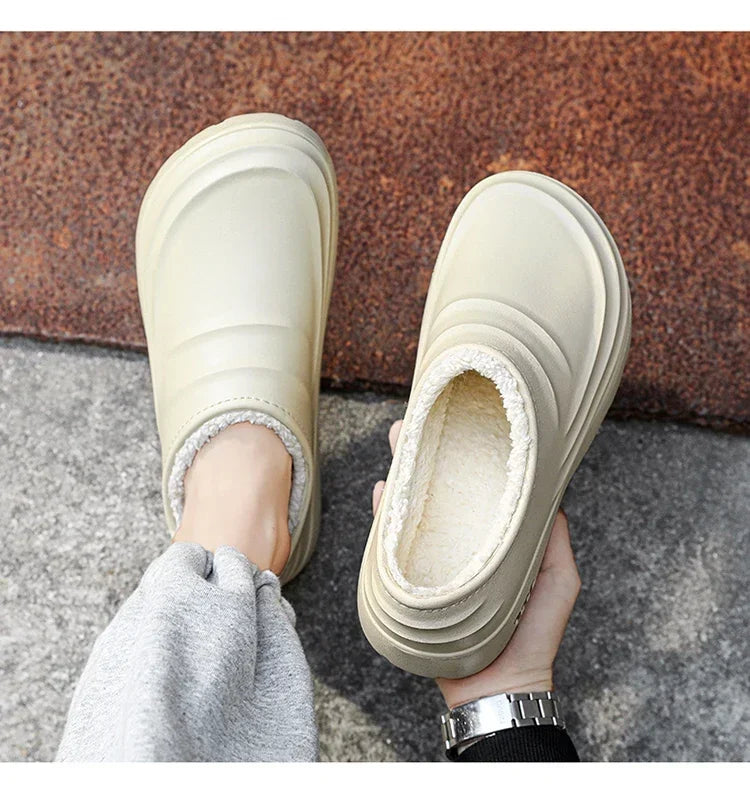 2024New Fashion Cotton Slippers Men Winter Warm Home Cotton Shoes Waterproof Garden Shoes Indoor Slip on Concise Shoes