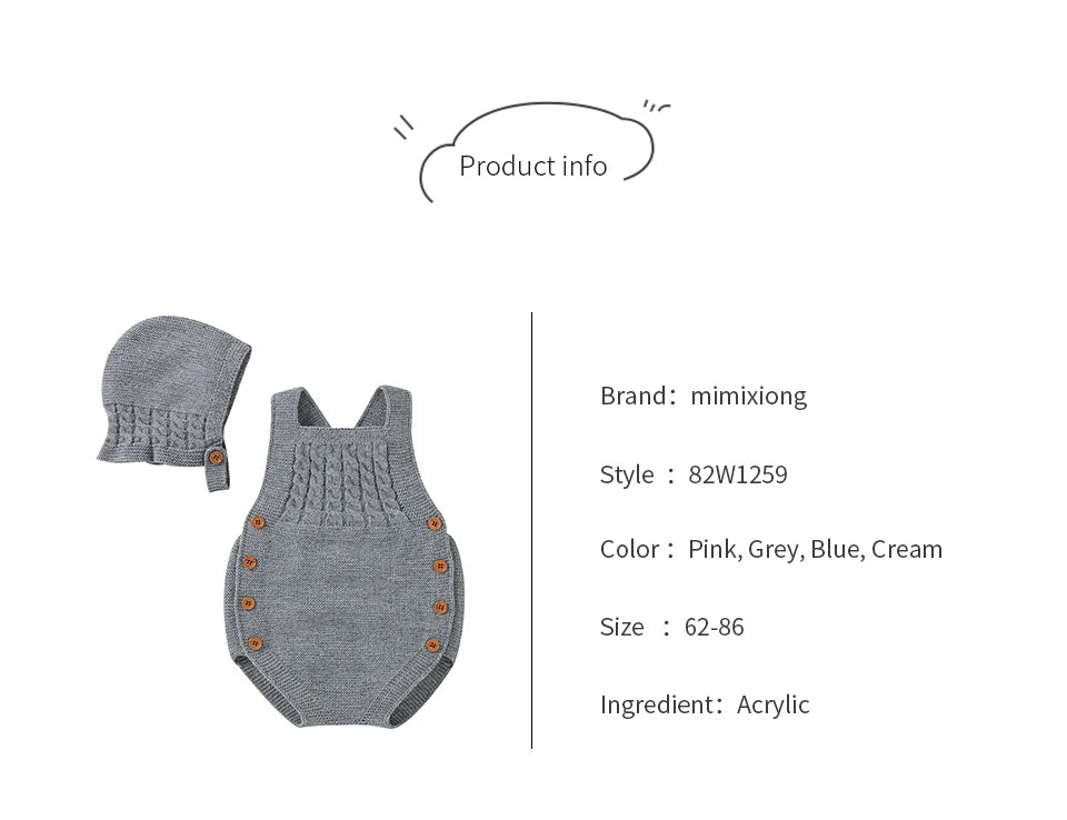 Baby Bodysuits Clothes Spring Autumn Sleeveless Knitting Newborn Boys Girls Solid Onesie Hats Sets 2pcs Infant Coveralls Outfits