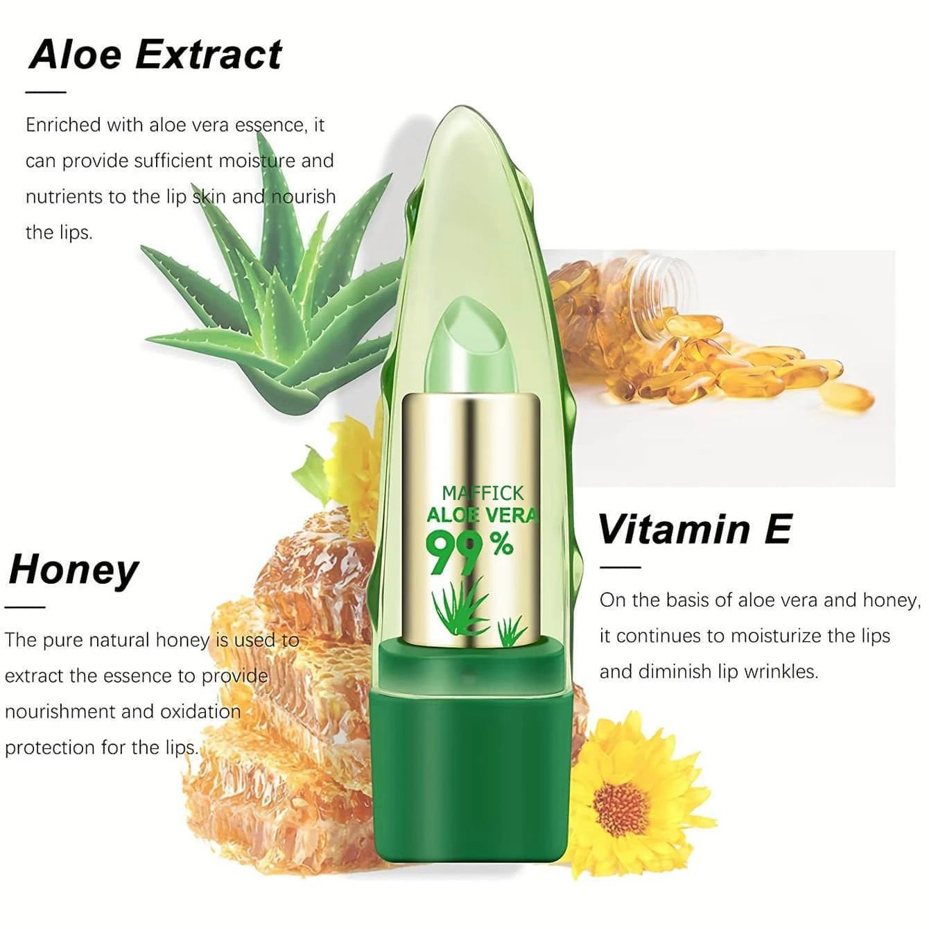 Aloe Vera Lipstick, Long Lasting Lip Care Nutritious Plumper Lip Balm Moisturizer Magic Temperature Color