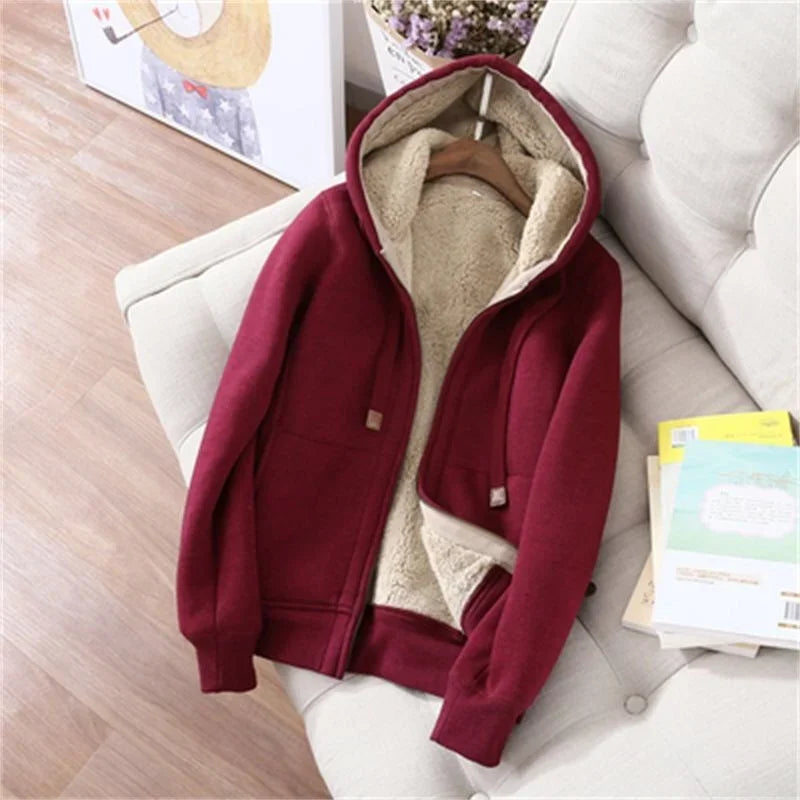 Winter Thicken Fleece Sweatshirts Hoodies Women Two-piece Suit Casual Sports Sets Female Short Coat Straight Pants 2-piece Sets