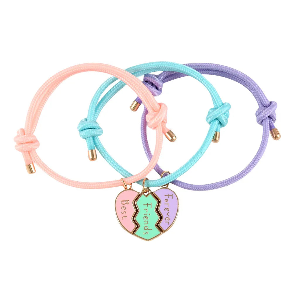 Lovecryst 3Pcs/set Heart-shaped Stitching Best Friend Forever Bracelet BFF Friendship Jewelry Gifts for Kids