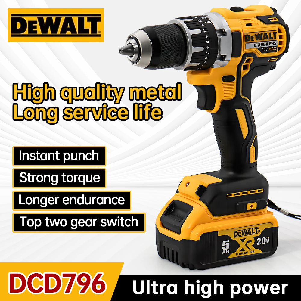 DEWALT DCD796 20V Cordless Brushless Impact Drill – Portable & Rechargeable