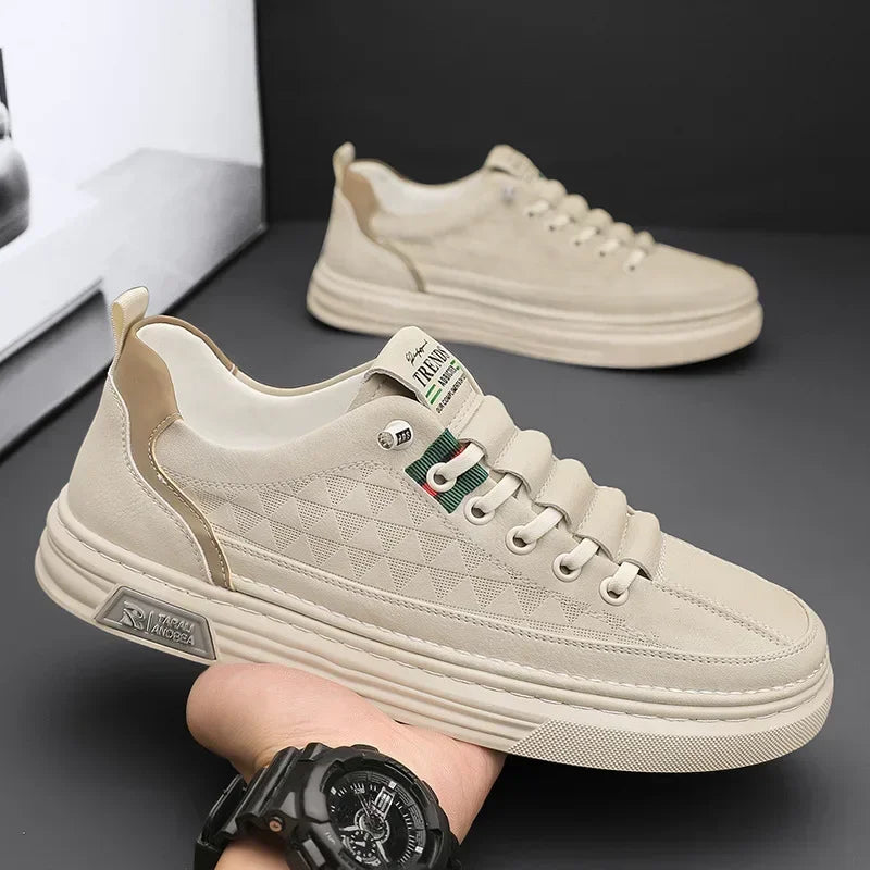 Upgrade your style with Men's Vulcanize Shoes 2025 White Leather Casual Shoes