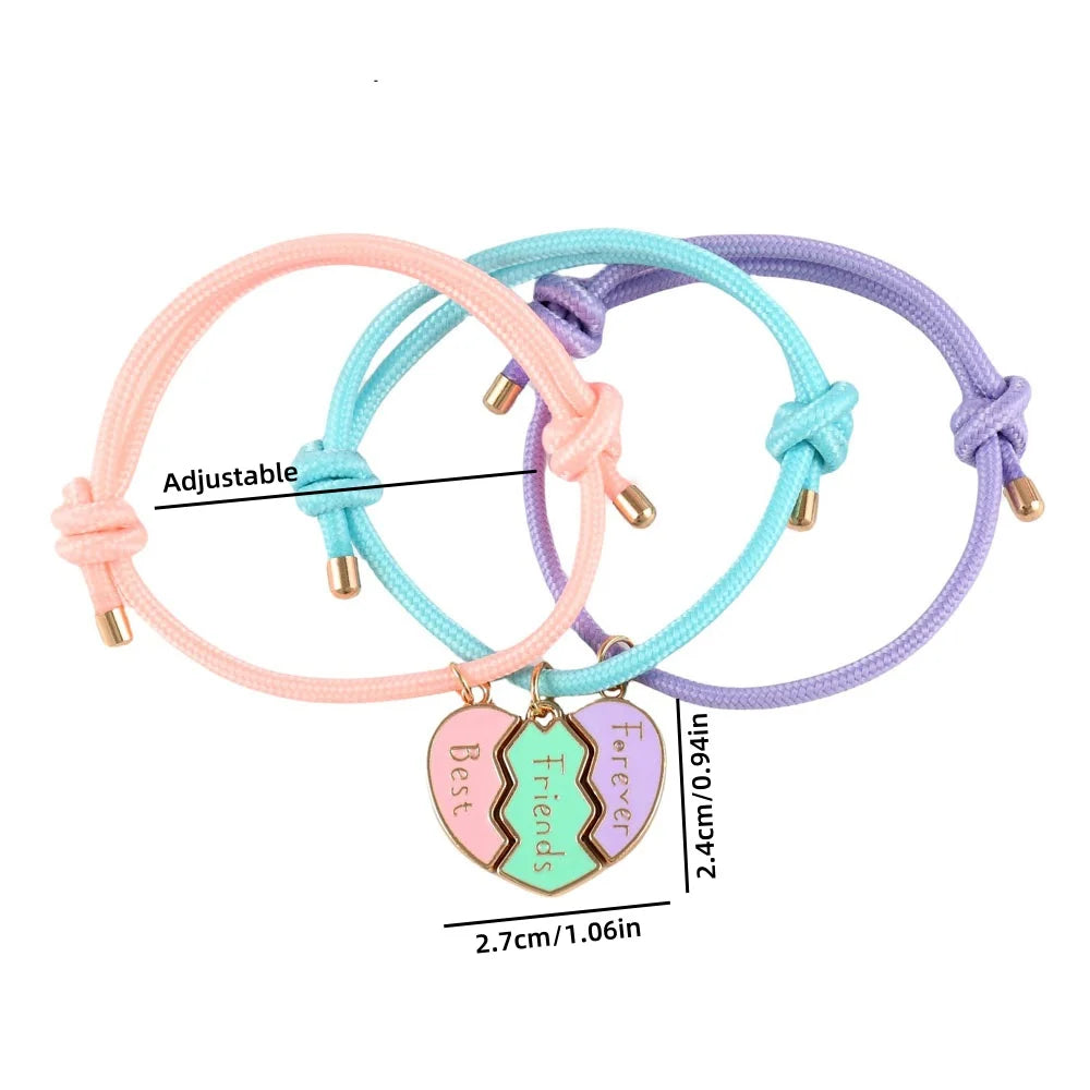 Lovecryst 3Pcs/set Heart-shaped Stitching Best Friend Forever Bracelet BFF Friendship Jewelry Gifts for Kids