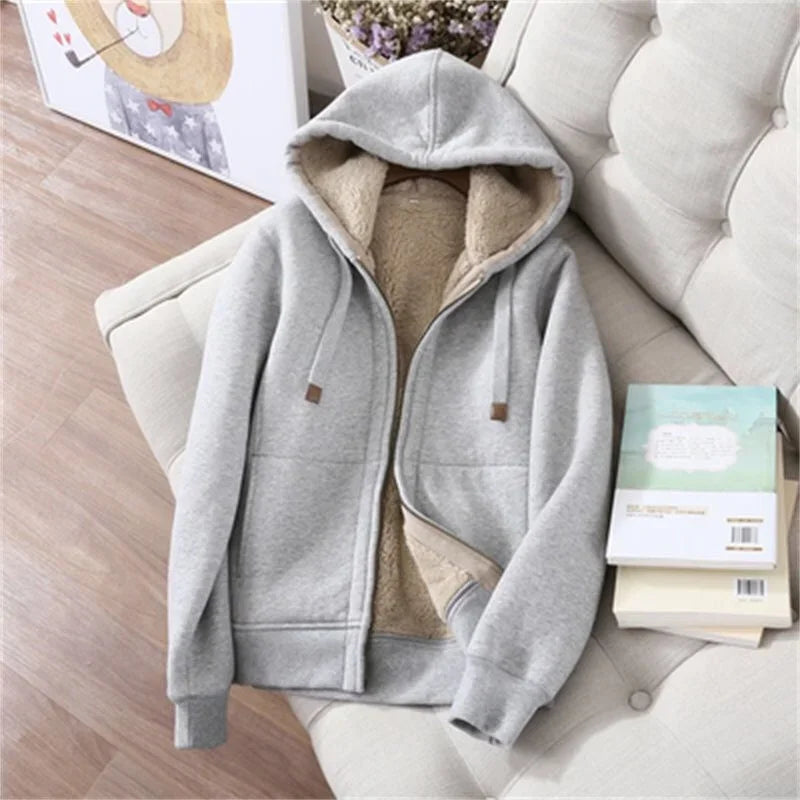 Winter Thicken Fleece Sweatshirts Hoodies Women Two-piece Suit Casual Sports Sets Female Short Coat Straight Pants 2-piece Sets