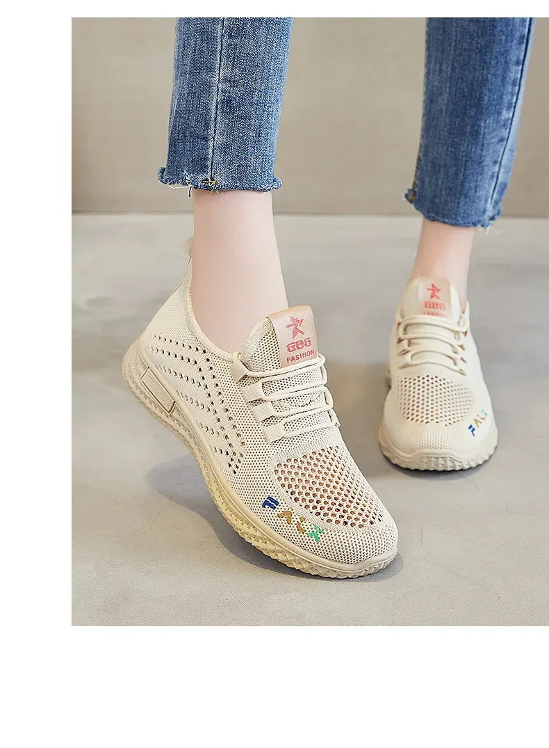 2022 Women's Sports Shoes Mesh Breathable Flat Shoes Casual Shoes Round Toe Ladies Flats