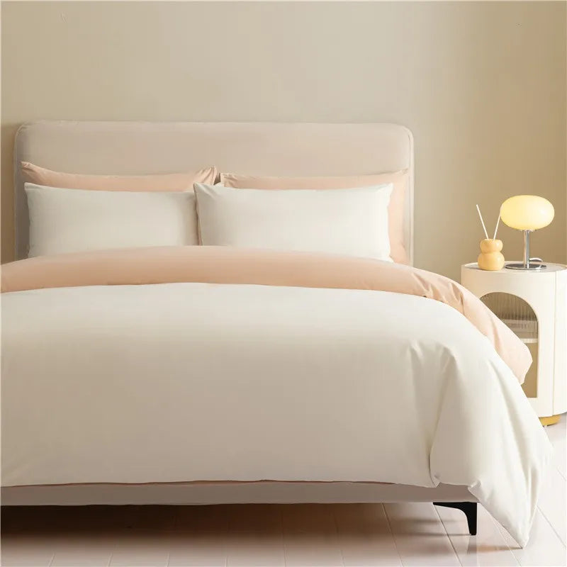 100%Brushed Cotton Solid Plain Reversible Duvet cover+2Pcs Pillowcases Twin Double Queen King size 3Pcs Soft Bedding set