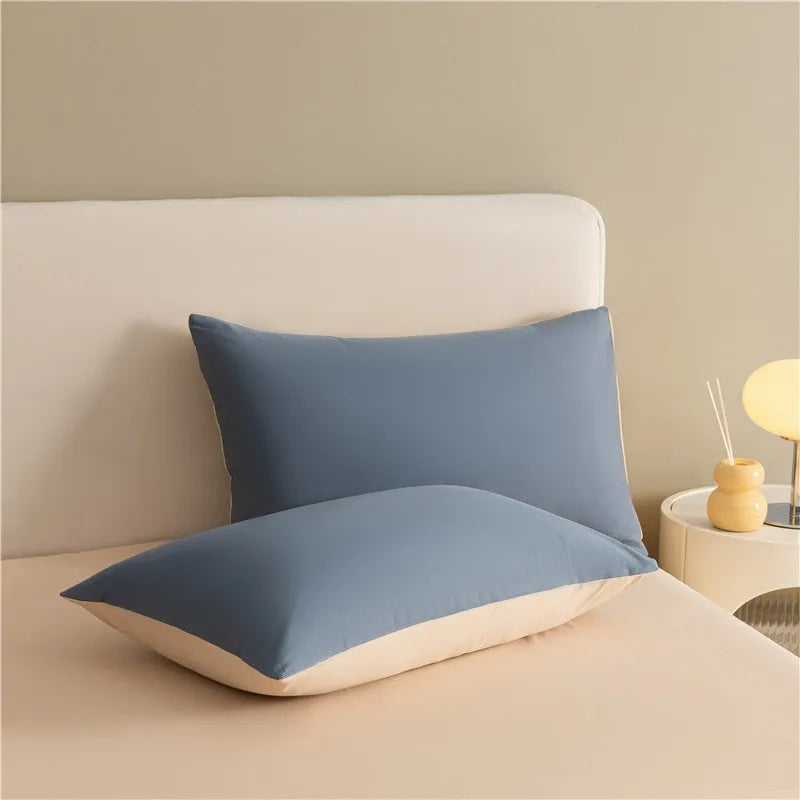 100%Brushed Cotton Solid Plain Reversible Duvet cover+2Pcs Pillowcases Twin Double Queen King size 3Pcs Soft Bedding set