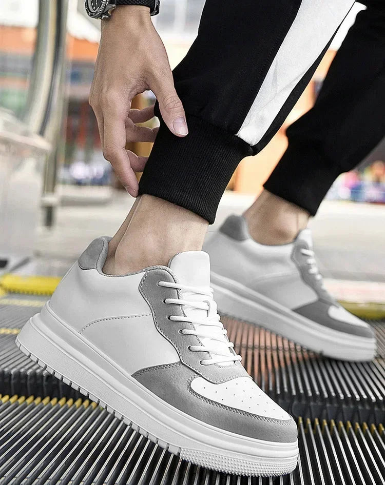 PDEP New Height Increasing Shoes for Men 10cm Invisible Elevator Sneakers White Leathe Sport Zapatillas De Hombre Big Size 46