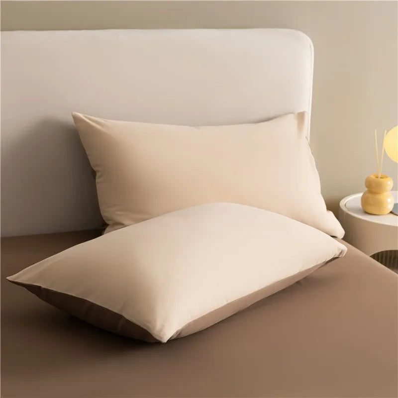 100%Brushed Cotton Solid Plain Reversible Duvet cover+2Pcs Pillowcases Twin Double Queen King size 3Pcs Soft Bedding set