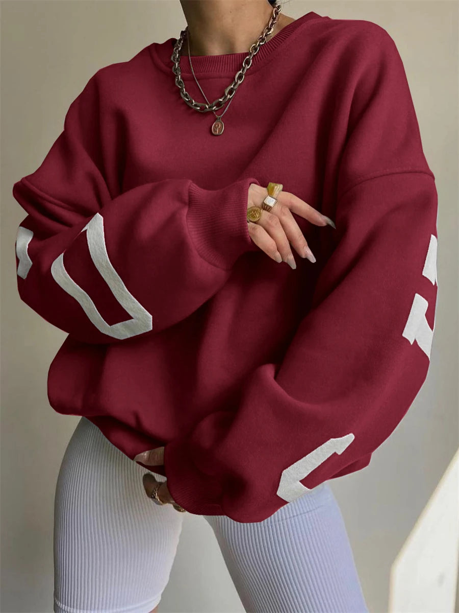 wsevypo Back Letters Print Oversized Sweatshirts Women Casual Thickened Warm Pullovers Long Sleeve Tops Autumn Winter Streetwear