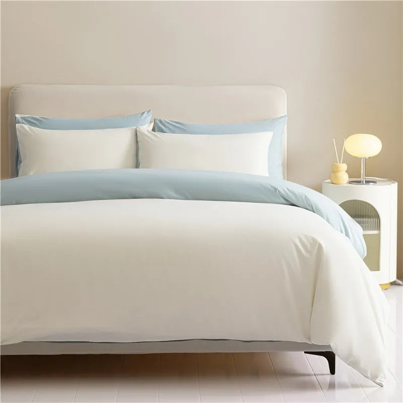 100%Brushed Cotton Solid Plain Reversible Duvet cover+2Pcs Pillowcases Twin Double Queen King size 3Pcs Soft Bedding set