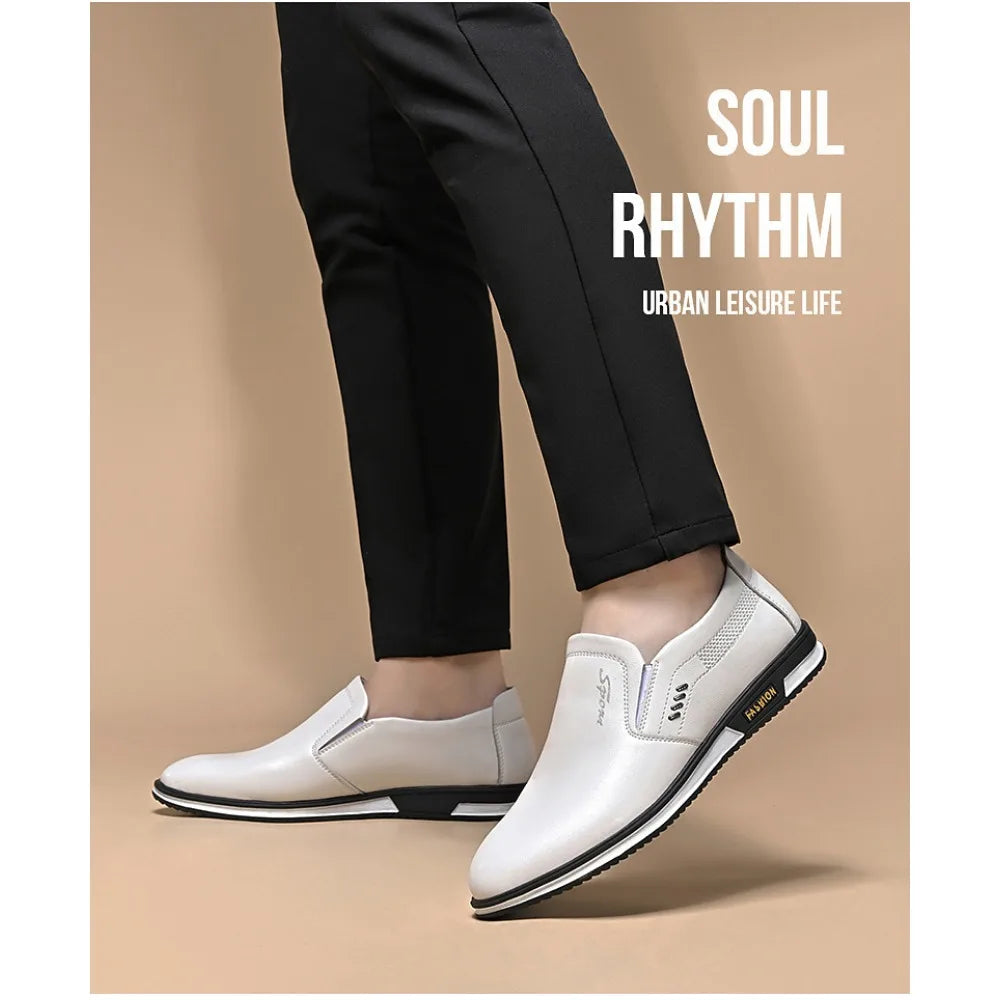 2024 Spring and Autumn Men's English Leather Shoes Men's White Leather Shoes Cover Feet Men's Shoes Autumn Men's Casual