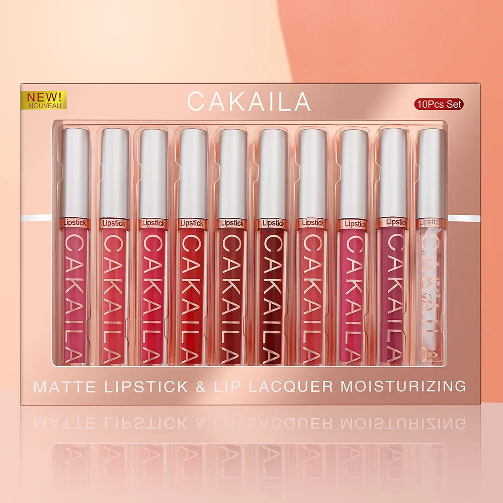 CAKAILA 10pcs/set Nude Lip Gloss Matte Velvet Lipstick Waterproof Long-lasting  Liquid Lipstick Women Moist Lip Tint