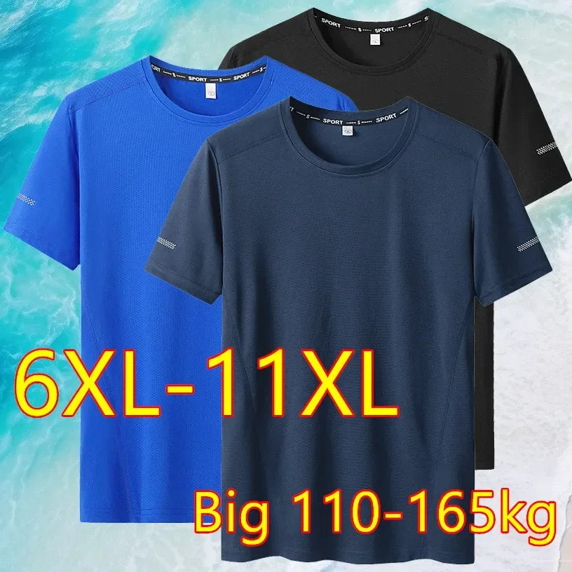 "Men's 9XL Quick-Dry T-Shirt - Plus Size, Round Neck, Short Sleeve, Oversized Tee"