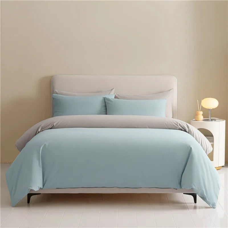 100%Brushed Cotton Solid Plain Reversible Duvet cover+2Pcs Pillowcases Twin Double Queen King size 3Pcs Soft Bedding set