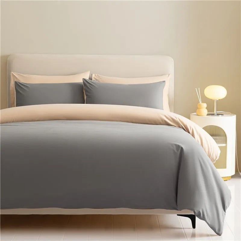 100%Brushed Cotton Solid Plain Reversible Duvet cover+2Pcs Pillowcases Twin Double Queen King size 3Pcs Soft Bedding set