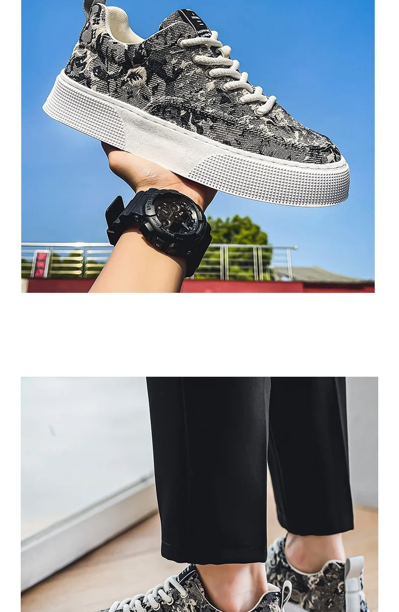 2025 New Arrival Men's Thick Soled Printed Shoes with Height Increasing Cushioning Casual Shoes