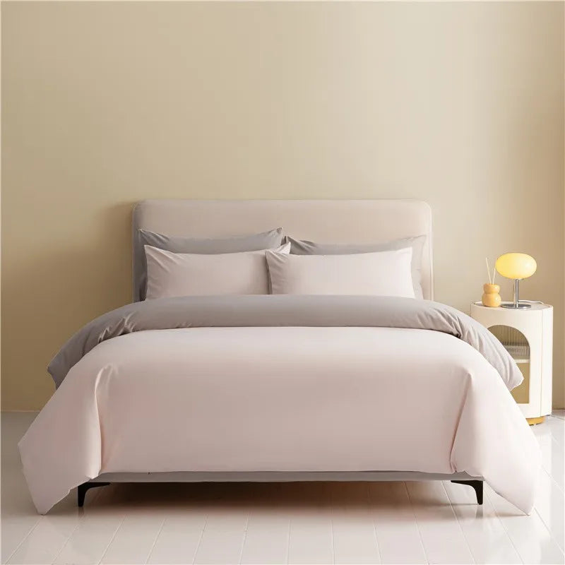 100%Brushed Cotton Solid Plain Reversible Duvet cover+2Pcs Pillowcases Twin Double Queen King size 3Pcs Soft Bedding set