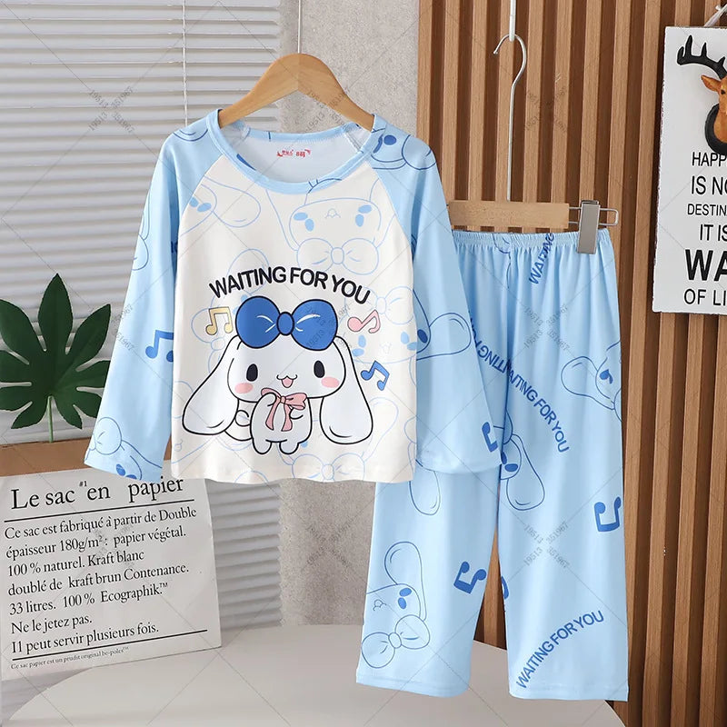 2024 Autumn Children Pajama Sets Girl Long Sleeved Pants Pijamas Boys Cartoon Sleepwear Cute Kids Loungewear Korean Home Clothes