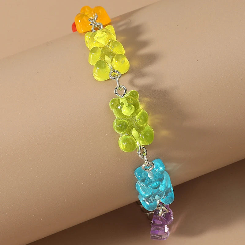 Cartoon Rainbow Candy Bear Ins Colored Gummy Candy Woman Bear Bounce Di Hip Hop Jelly Color Bracelet Girl Bracelet Gift