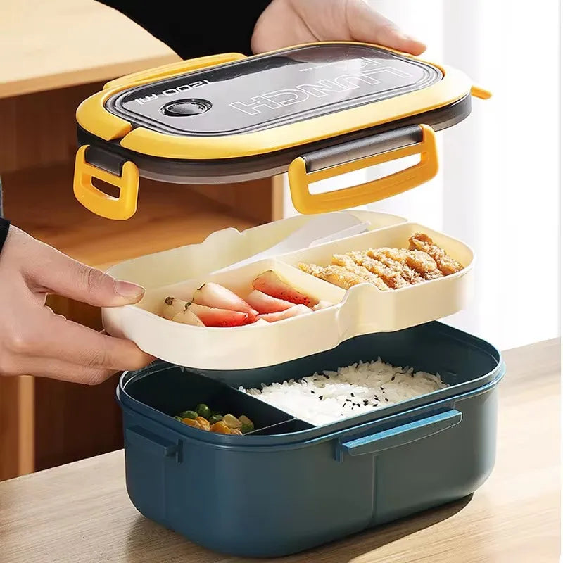 Portable Single/Double-Layer Lunch Box with Fork & Spoon - Food Preservation Box