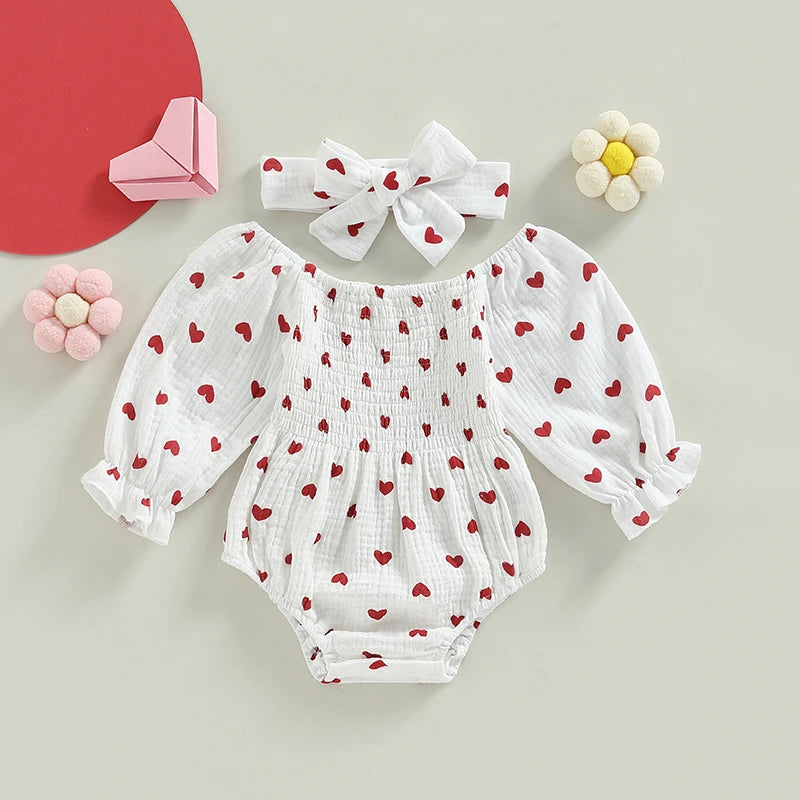 Newborn Baby Girl Clothes Floral Print Romper+Headband Ruffled Long Sleeve Bodysuit Jumpsuits Infant Clothes