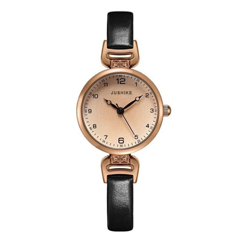 MAYZHISU Simple Women's Watches Small Round Ladies Bracelet Watch PU Leather Thin Retro Quartz Wristwatch for Women Girls Gifts