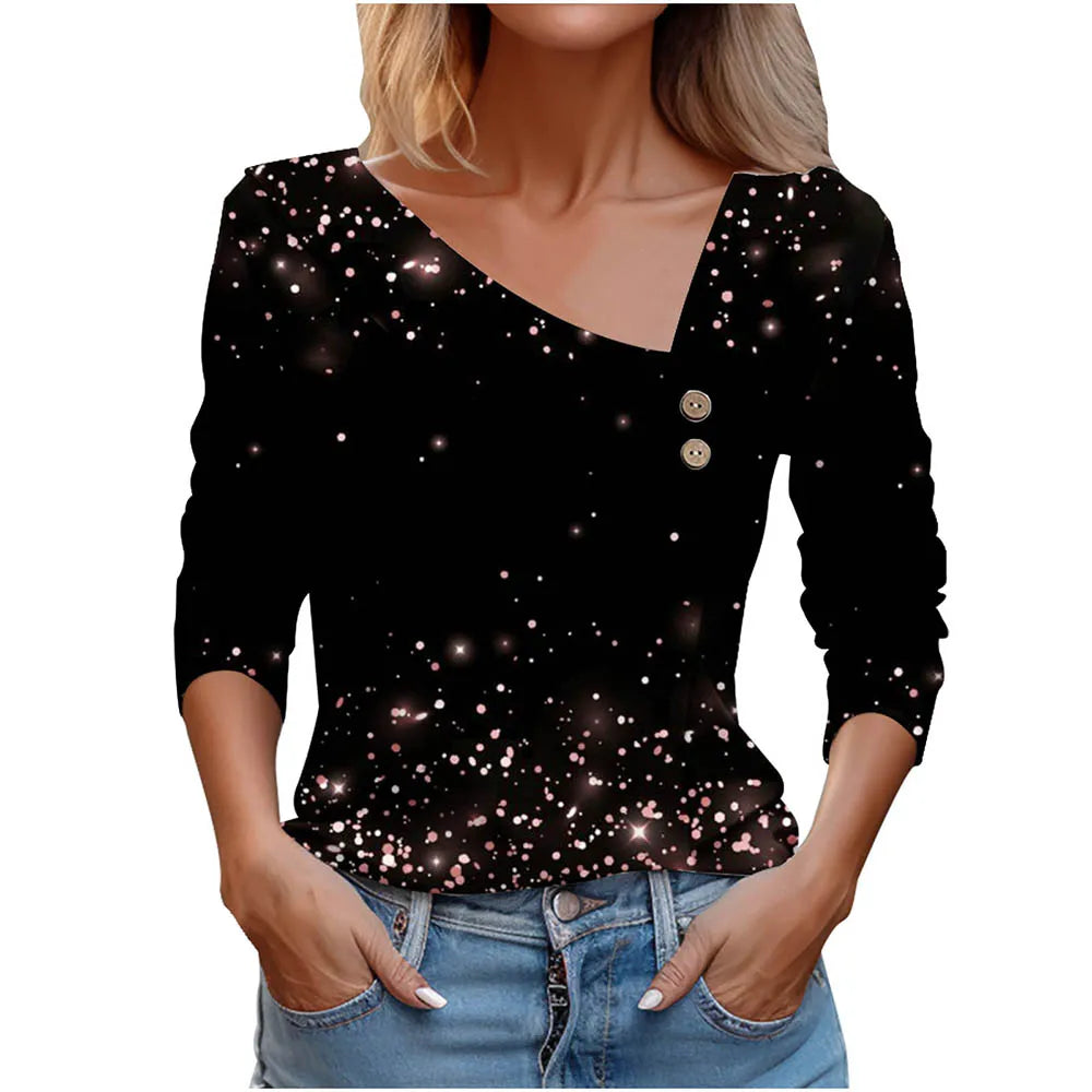 T Shirt For Women Fashion Long Sleeve Top White Floral Print Shirts And Blouses Autumn Winter Clothes For Women