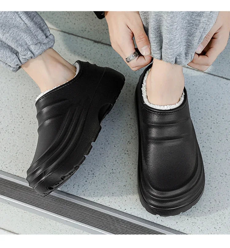 2024New Fashion Cotton Slippers Men Winter Warm Home Cotton Shoes Waterproof Garden Shoes Indoor Slip on Concise Shoes