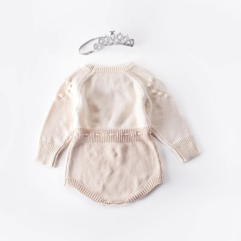 Spring Lovely Heart Jumpsuit Infant Baby Girl Knitted Clothes Love Romper Bodysuit Outfit Autumn Cotton Knitted Sweater Bodysuit