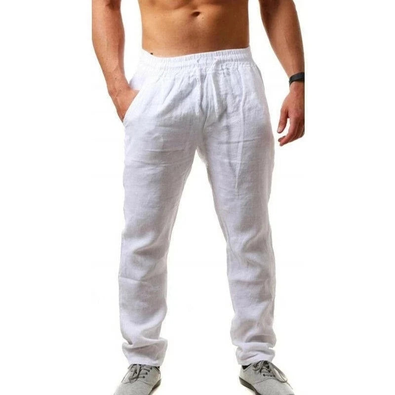 Men's Cotton Linen Pants - Breathable Solid Color Trousers, Fitness Streetwear