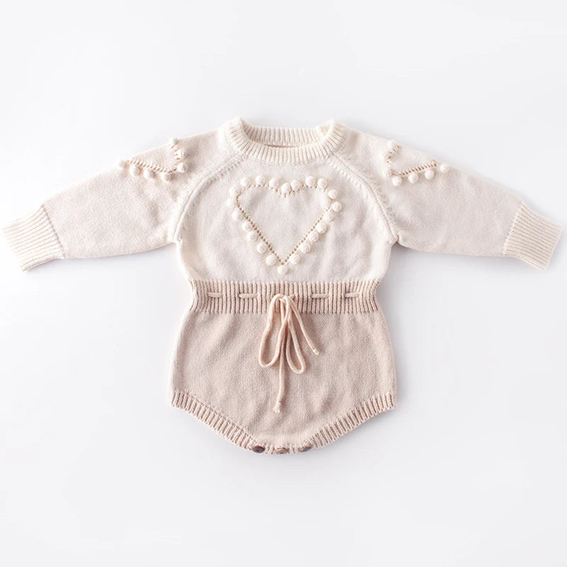 Spring Lovely Heart Jumpsuit Infant Baby Girl Knitted Clothes Love Romper Bodysuit Outfit Autumn Cotton Knitted Sweater Bodysuit