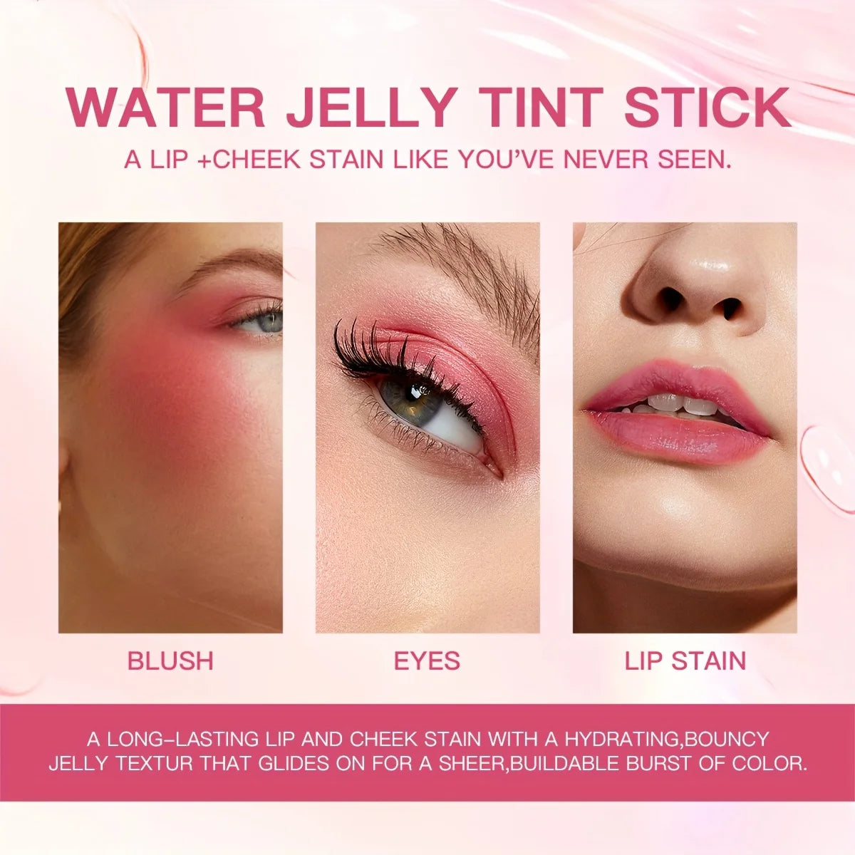 4 Colors Jelly Blush Stick Lip Balm Eyeshadow 3-in-1 Multi-Use Matte Blush