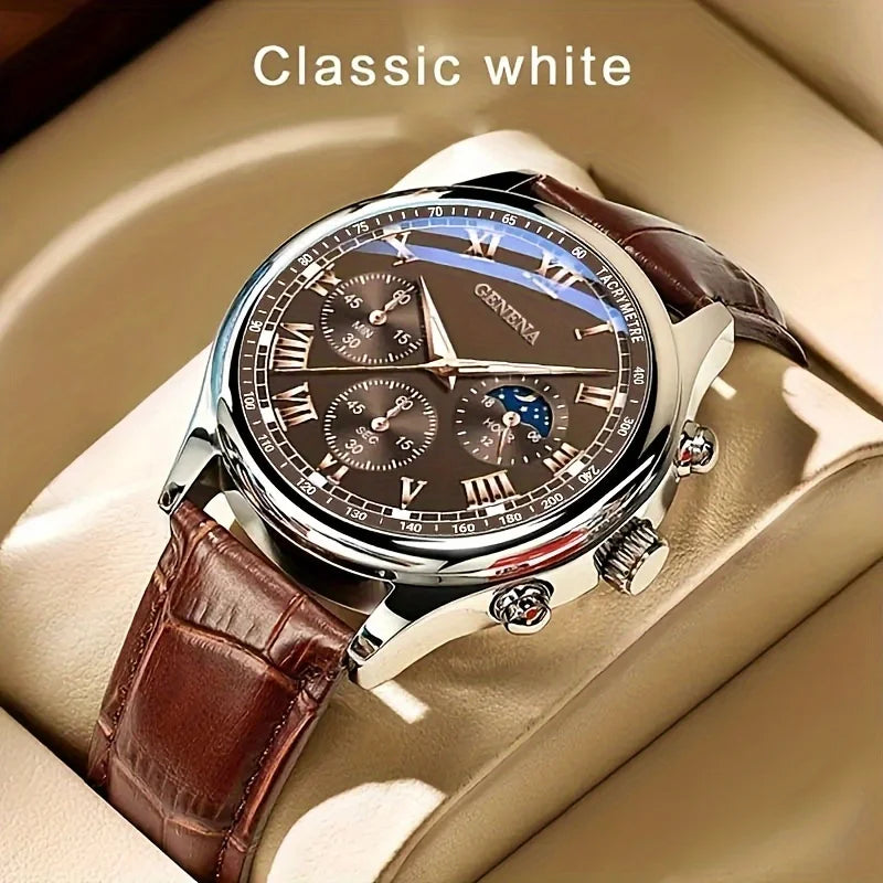 GENEVA High Quality Men's Luxury Belt Fashion Quartz Watch Men Round Business