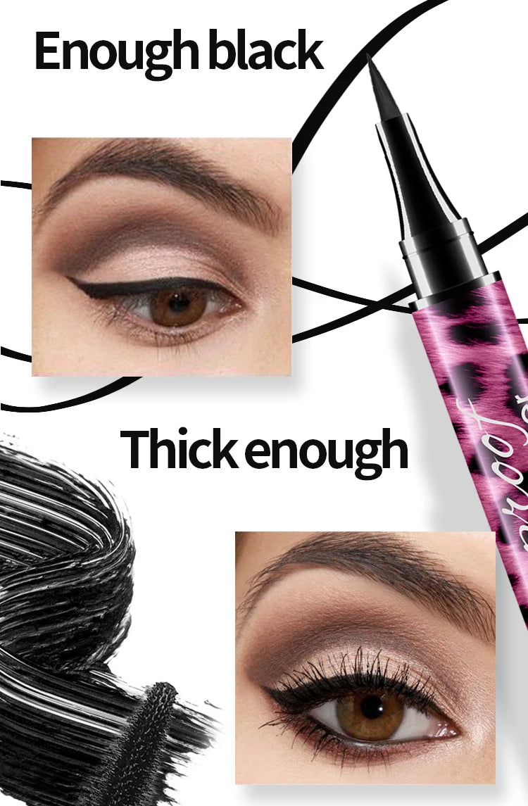 YANQINA 4D Waterproof Eyeliner & Mascara Set - Thick Curl, Eyebrow Pencil Makeup