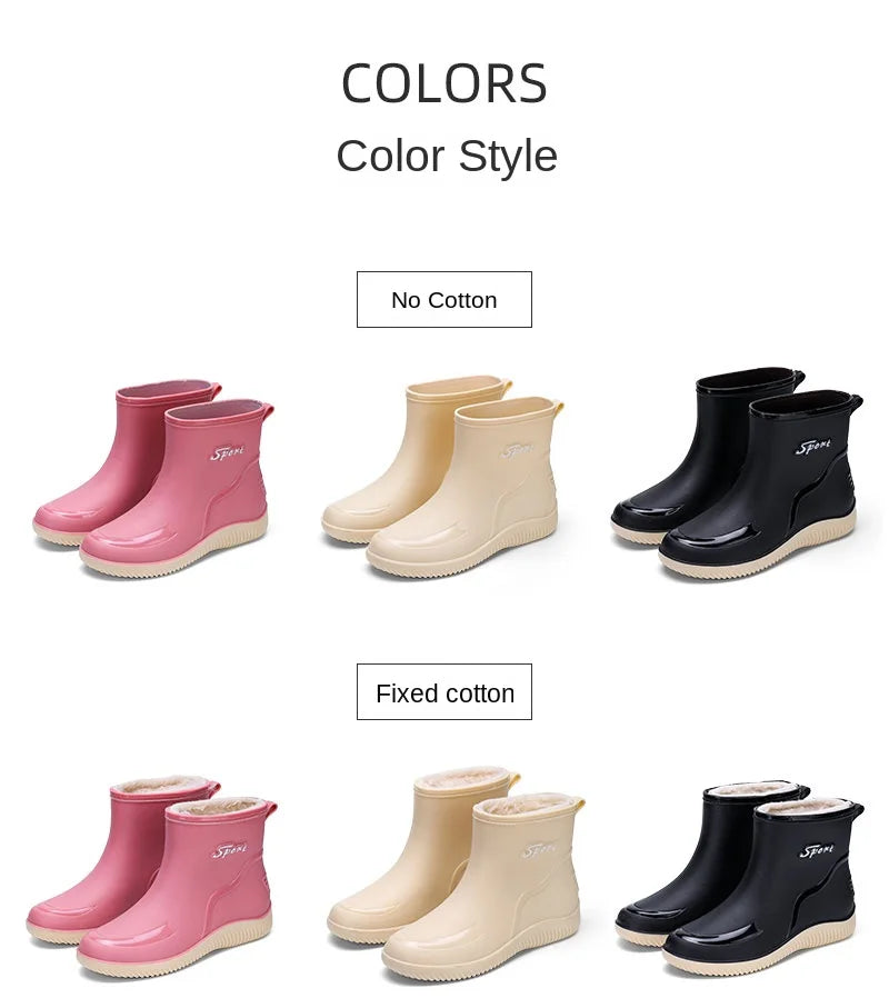 2024 New Women's Rain Shoes Winter Cotton and Velvet Medium Tube Rain Boots Work Non-slip Fashion Rubber Shoes Adult Water Shoes