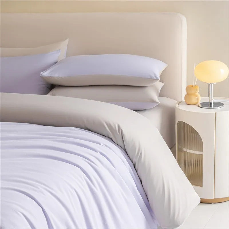 100%Brushed Cotton Solid Plain Reversible Duvet cover+2Pcs Pillowcases Twin Double Queen King size 3Pcs Soft Bedding set