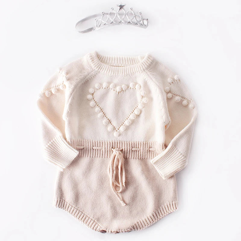 Spring Lovely Heart Jumpsuit Infant Baby Girl Knitted Clothes Love Romper Bodysuit Outfit Autumn Cotton Knitted Sweater Bodysuit