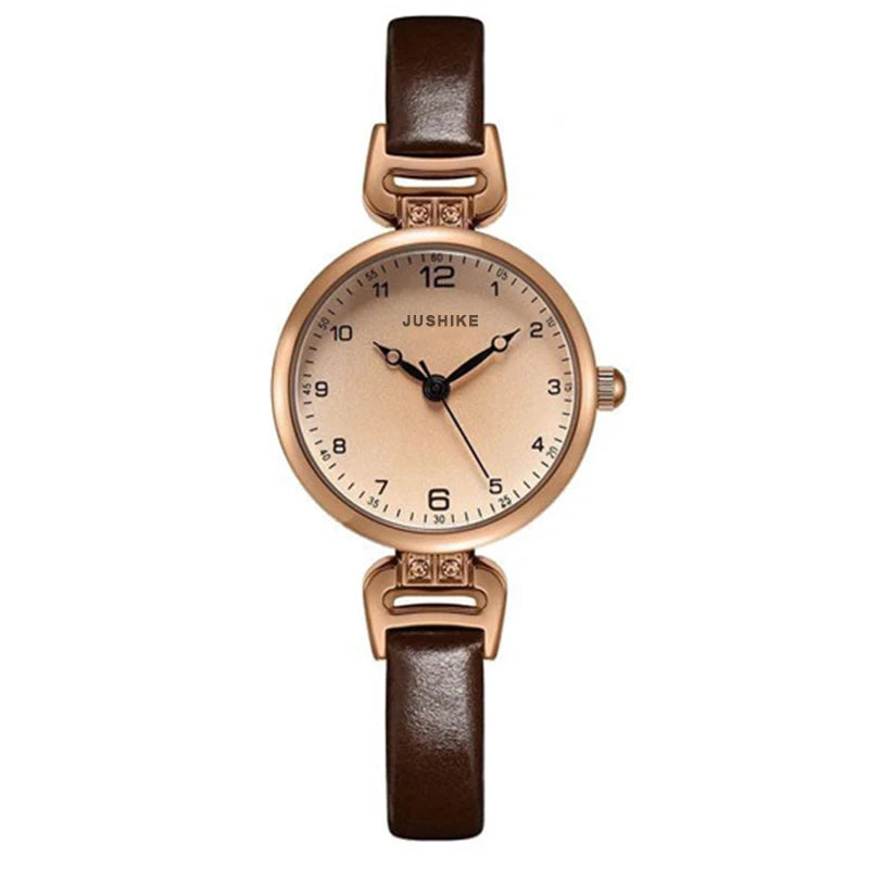 MAYZHISU Simple Women's Watches Small Round Ladies Bracelet Watch PU Leather Thin Retro Quartz Wristwatch for Women Girls Gifts