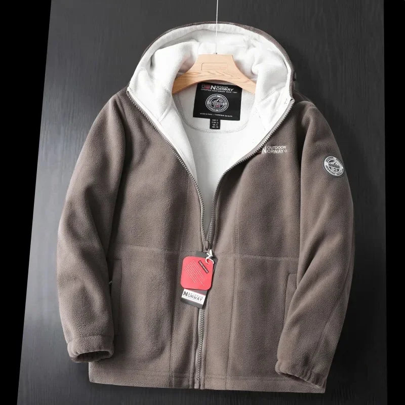 Winter Wool Jacket Men's High-end Embroidered Thickened Fleece Windproof Jacket Outdoor Snow Cold-proof Men's Warm Hooded Coat