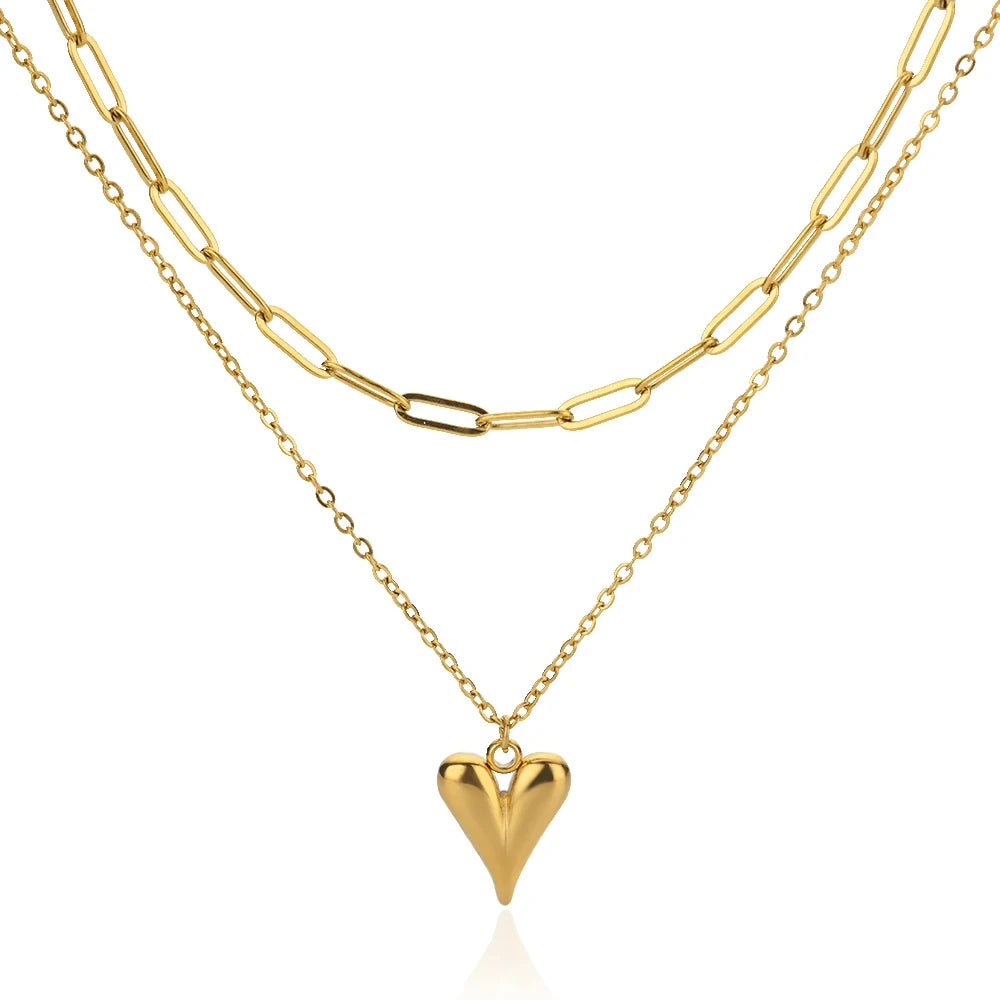 Multilayer Heart Necklaces For Women Stainless Steel Gold Color Evil Eye Pendant Chain Choker Necklace Wedding Jewerly Gift