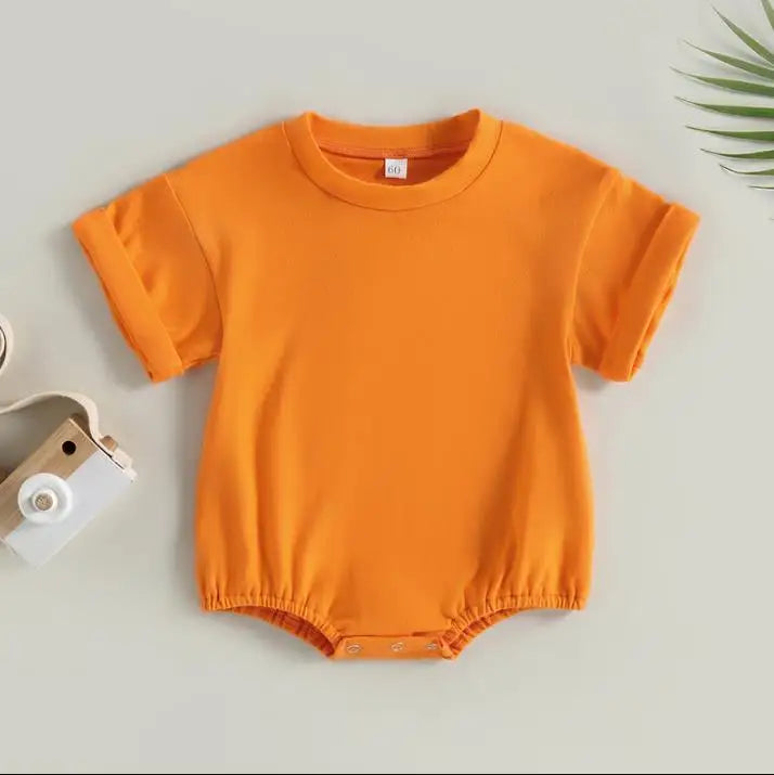 Unisex Baby Boy Girl Solid Color Short Sleeve Bubble Romper Oversized T-Shirt Bodysuit Top Summer Baby Jumpsuits Clothes