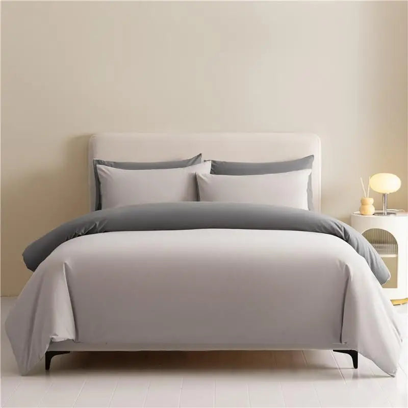 100%Brushed Cotton Solid Plain Reversible Duvet cover+2Pcs Pillowcases Twin Double Queen King size 3Pcs Soft Bedding set