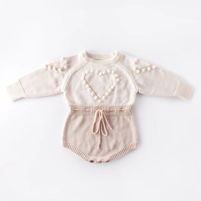 Spring Lovely Heart Jumpsuit Infant Baby Girl Knitted Clothes Love Romper Bodysuit Outfit Autumn Cotton Knitted Sweater Bodysuit