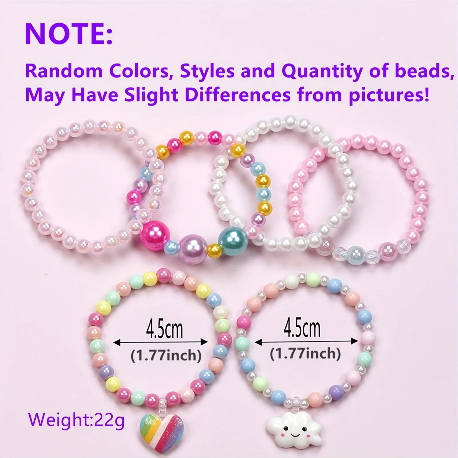 Colorful Acrylic Beaded Bracelet 6-Pack for Kids 3-12 - Rainbow Party Favors with Love Cloud Pendants, Ideal Gifts