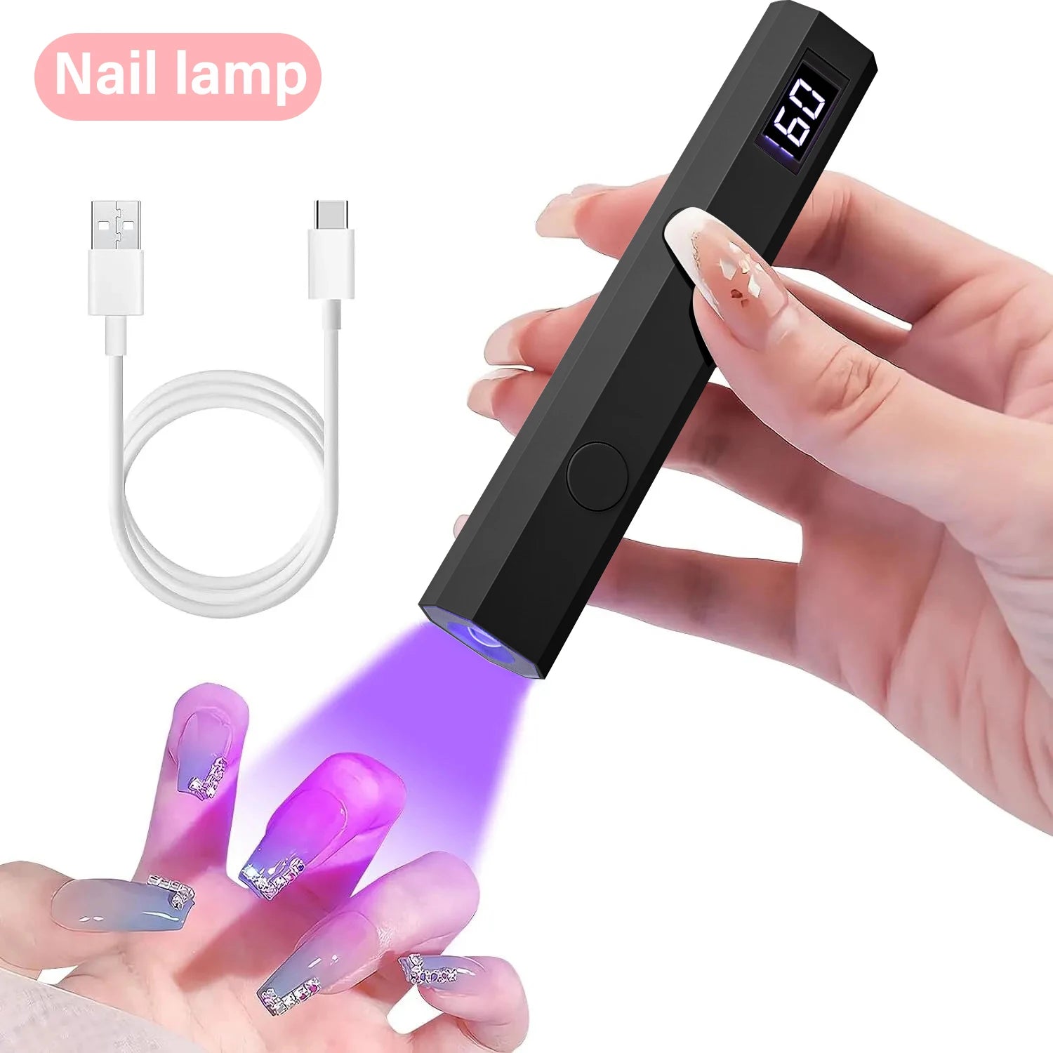 YIKOOLIN Portable Mini UV Nail Lamp with LED Display, 2 Timers & Fast Charging