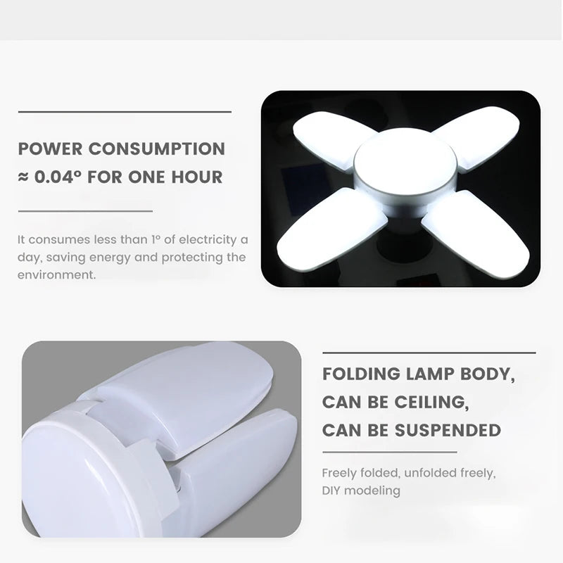 Fan Foldable 28W LED Bulb - 40W Deformable Ceiling Light for Home & Garage 6500K