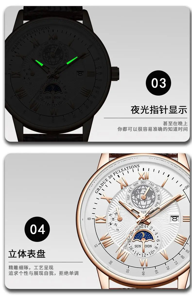 2024 Men Watch Fashion Top Luxury Sport Men's Wristwatch Waterproof Luminous Leather Date Quartz Watches Man clock